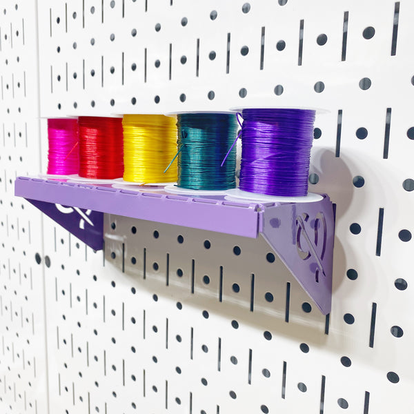 Thread Display Shelf for 5 Medium Spools on a Pegboard or Slot Board